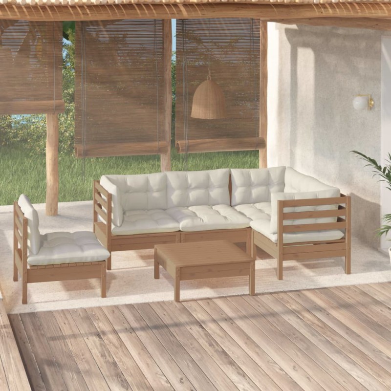 vidaXL Muebles de jardín 6 pzas y cojines madera de pino marrón miel