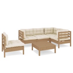 vidaXL Muebles de jardín 6 pzas y cojines madera de pino marrón miel