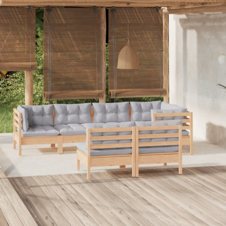 vidaXL Juego de muebles de jardín 7 pzas y cojines madera maciza pino