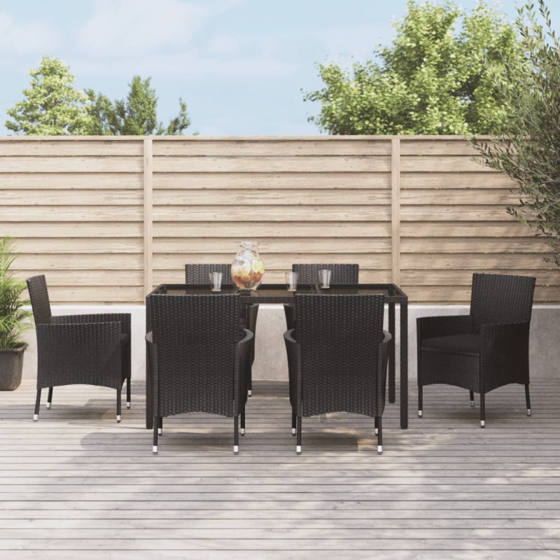 vidaXL Set de comedor de jardín 7 pzas y cojines ratán sintético negro vidaXL Set de comedor de jardín 7 pzas y cojines ratán sintético negro