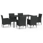 vidaXL Set de comedor de jardín 7 pzas y cojines ratán sintético negro vidaXL Set de comedor de jardín 7 pzas y cojines ratán sintético negro