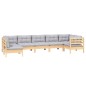 vidaXL Juego de muebles de jardín 7 pzas y cojines madera pino gris
