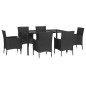 vidaXL Set de comedor de jardín 7 pzas y cojines ratán sintético negro vidaXL Set de comedor de jardín 7 pzas y cojines ratán sintético negro