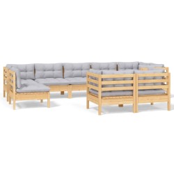 vidaXL Juego de muebles de jardín 9 pzas y cojines madera maciza pino
