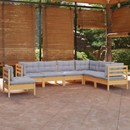 vidaXL Juego de muebles de jardín 7 pzas y cojines madera maciza pino