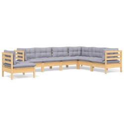 vidaXL Juego de muebles de jardín 7 pzas y cojines madera maciza pino