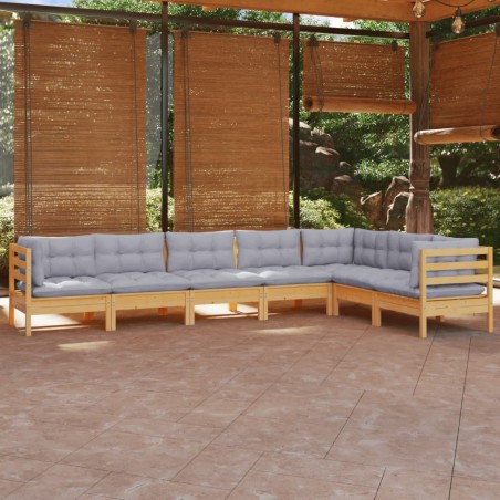 vidaXL Juego de muebles de jardín 7 pzas y cojines madera maciza pino