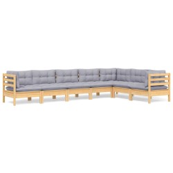 vidaXL Juego de muebles de jardín 7 pzas y cojines madera maciza pino