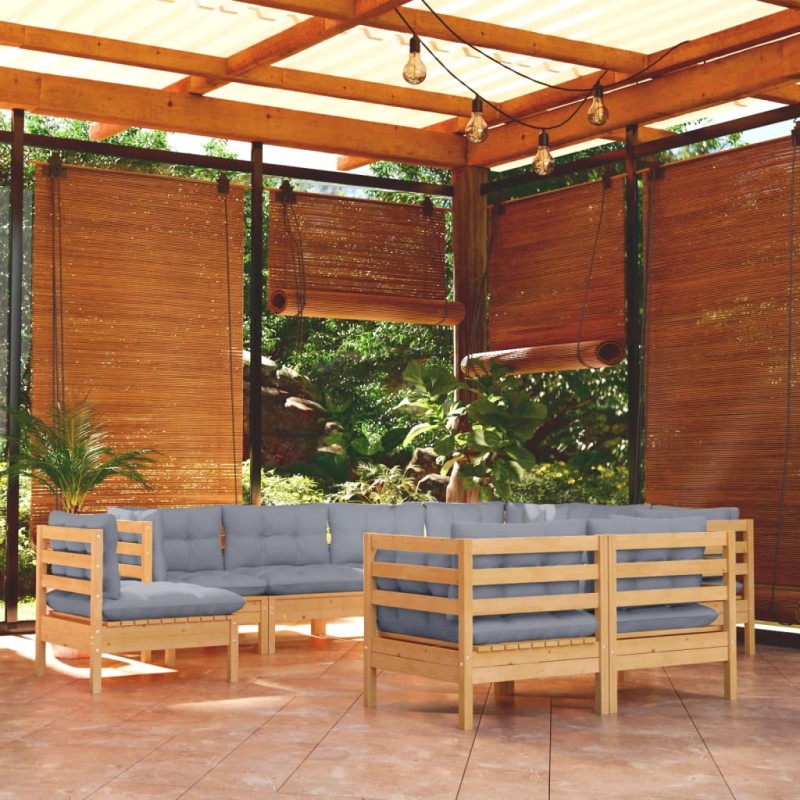 vidaXL Juego de muebles de jardín 9 pzas y cojines madera maciza pino vidaXL Juego de muebles de jardín 9 pzas y cojines madera maciza pino