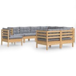 vidaXL Juego de muebles de jardín 9 pzas y cojines madera maciza pino