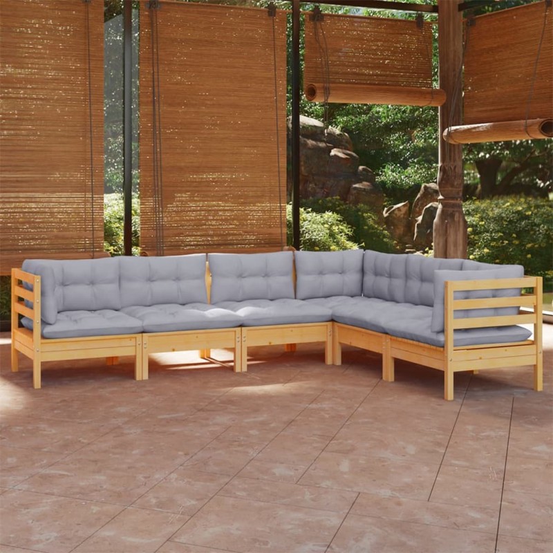 vidaXL Juego de muebles de jardín 6 pzas y cojines madera maciza pino vidaXL Juego de muebles de jardín 6 pzas y cojines madera maciza pino