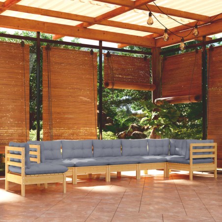 vidaXL Juego de muebles de jardín 8 pzas y cojines madera maciza pino