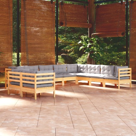 vidaXL Juego de muebles de jardín 10 pzas y cojines madera maciza pino