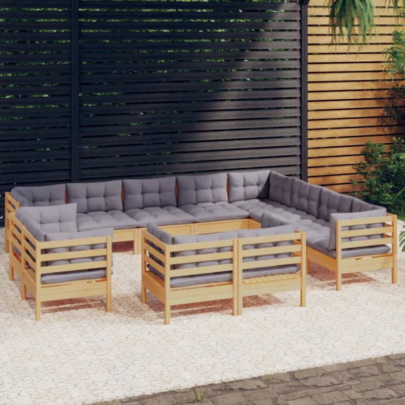 vidaXL Juego de muebles de jardín 12 pzas y cojines madera maciza pino