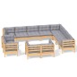 vidaXL Juego de muebles de jardín 12 pzas y cojines madera maciza pino