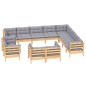vidaXL Juego de muebles de jardín 12 pzas y cojines madera maciza pino