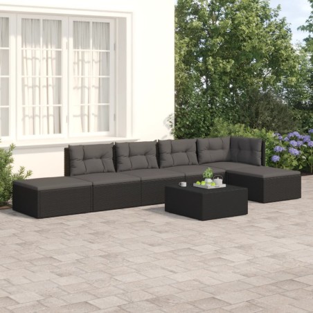 vidaXL Set muebles de jardín 6 piezas y cojines ratán sintético negro