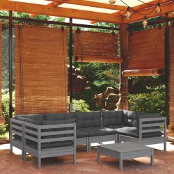 vidaXL Juego de muebles de jardín 7 pzas y cojines madera de pino gris