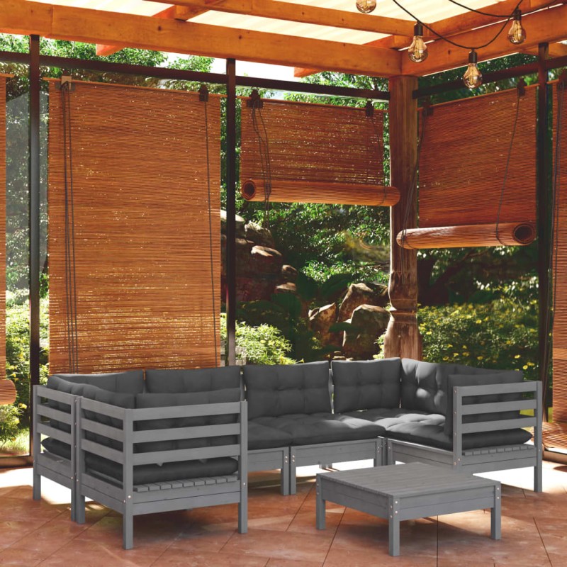 vidaXL Juego de muebles de jardín 7 pzas y cojines madera de pino gris vidaXL Juego de muebles de jardín 7 pzas y cojines madera de pino gris