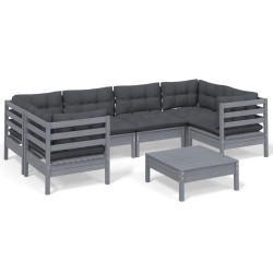 vidaXL Juego de muebles de jardín 7 pzas y cojines madera de pino gris