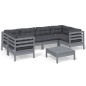 vidaXL Juego de muebles de jardín 7 pzas y cojines madera de pino gris vidaXL Juego de muebles de jardín 7 pzas y cojines madera de pino gris