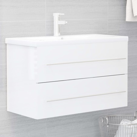 vidaXL Mueble con lavabo madera de ingeniería blanco brillo