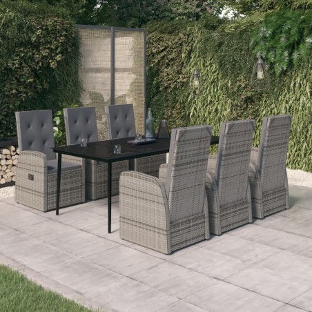 vidaXL Juego de comedor de jardín 7 piezas con cojines gris