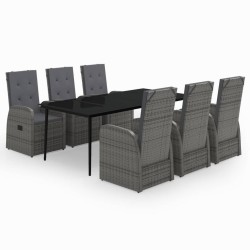 vidaXL Juego de comedor de jardín 7 piezas con cojines gris