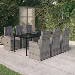 vidaXL Juego de comedor de jardín 7 piezas con cojines gris