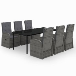 vidaXL Juego de comedor de jardín 7 piezas con cojines gris