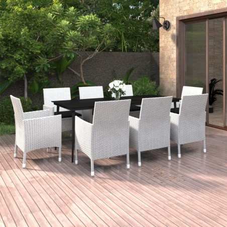 vidaXL Set comedor de jardín 9 pzas y cojines ratán sintético y vidrio
