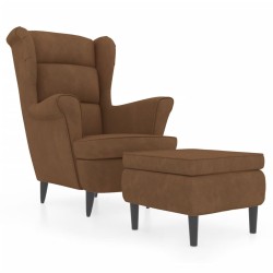vidaXL Sillón orejero y taburete de terciopelo marrón