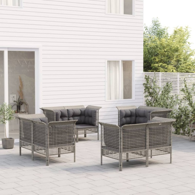 vidaXL Set de muebles de jardín 8 pzas y cojines ratán sintético gris vidaXL Set de muebles de jardín 8 pzas y cojines ratán sintético gris