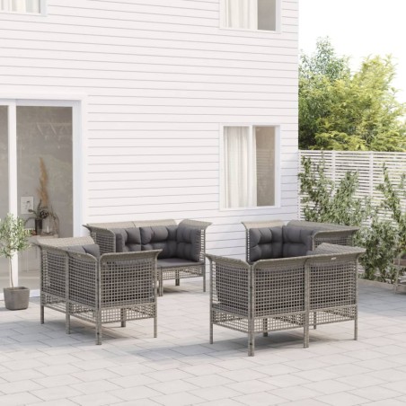 vidaXL Set de muebles de jardín 8 pzas y cojines ratán sintético gris