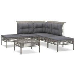 vidaXL Set de muebles de jardín 6 pzas y cojines ratán sintético gris