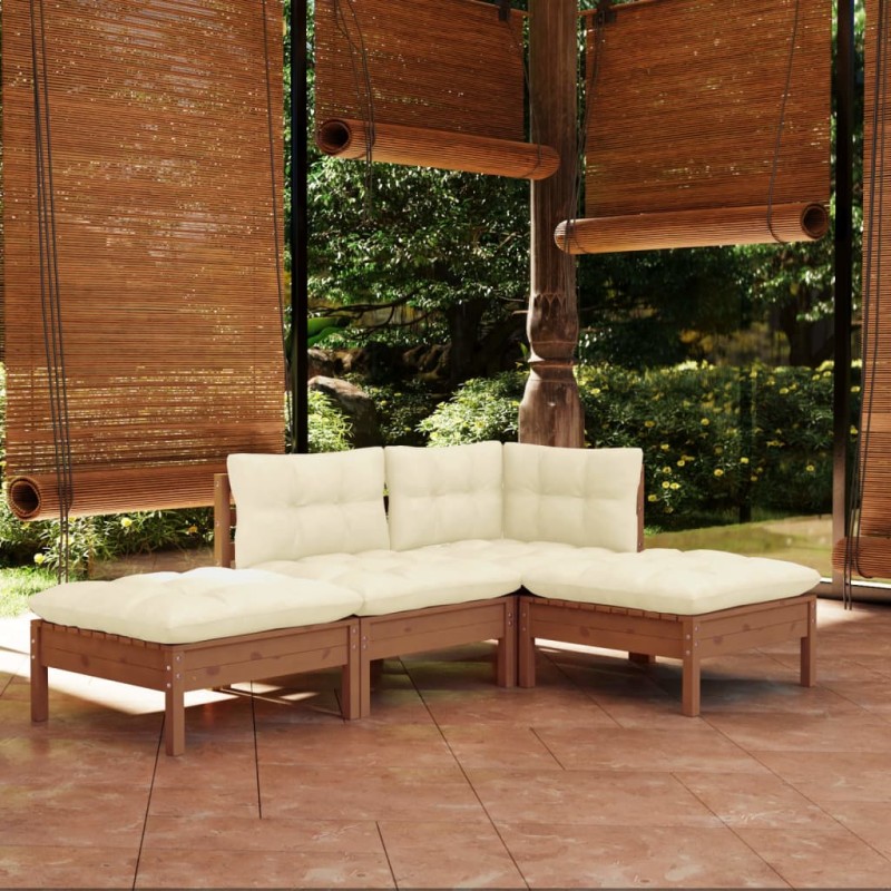 vidaXL Muebles de jardín 4 piezas cojines madera maciza de pino vidaXL Muebles de jardín 4 piezas cojines madera maciza de pino