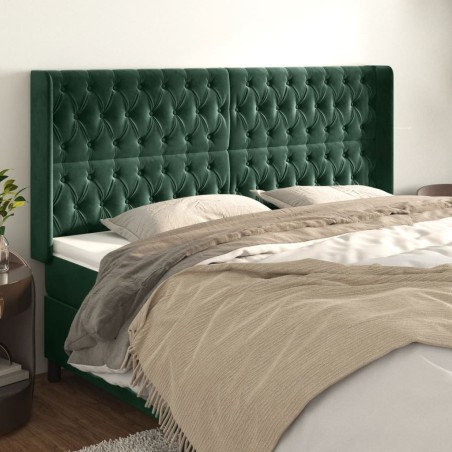 vidaXL Cabecero con orejas de terciopelo verde oscuro 183x16x118/128cm