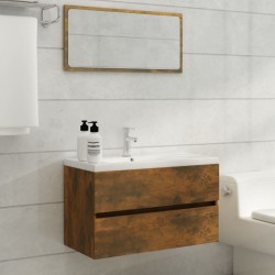 vidaXL Mueble de baño con lavabo madera contrachapada roble ahumado