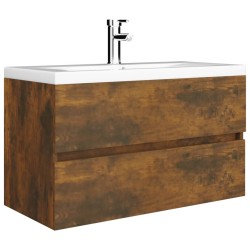 vidaXL Mueble de baño con lavabo madera contrachapada roble ahumado
