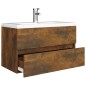 vidaXL Mueble de baño con lavabo madera contrachapada roble ahumado vidaXL Mueble de baño con lavabo madera contrachapada roble ahumado