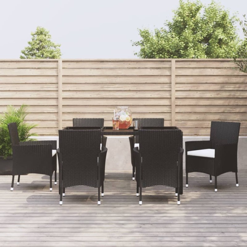 vidaXL Set de comedor de jardín 7 pzas y cojines ratán sintético negro vidaXL Set de comedor de jardín 7 pzas y cojines ratán sintético negro
