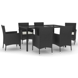 vidaXL Set de comedor de jardín 7 pzas y cojines ratán sintético negro