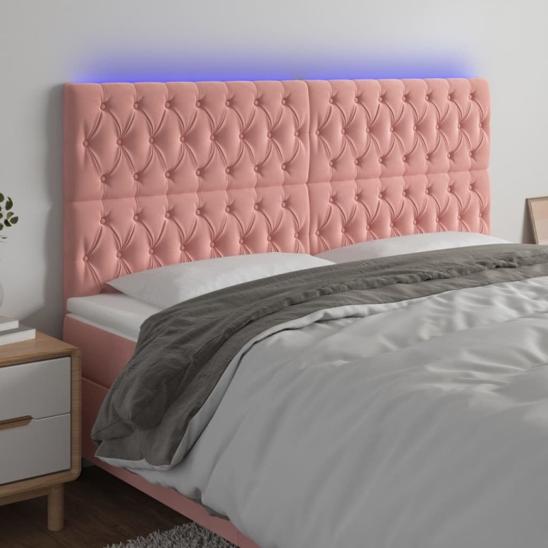 vidaXL Cabecero con luces LED terciopelo rosa 180x7x118/128 cm vidaXL Cabecero con luces LED terciopelo rosa 180x7x118/128 cm