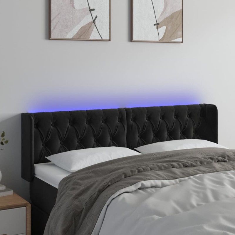 vidaXL Cabecero con LED de terciopelo negro 147x16x78/88 cm vidaXL Cabecero con LED de terciopelo negro 147x16x78/88 cm