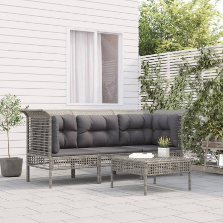 vidaXL Set de muebles de jardín 4 pzas y cojines ratán sintético gris