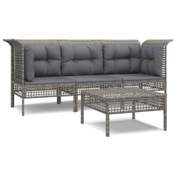 vidaXL Set de muebles de jardín 4 pzas y cojines ratán sintético gris