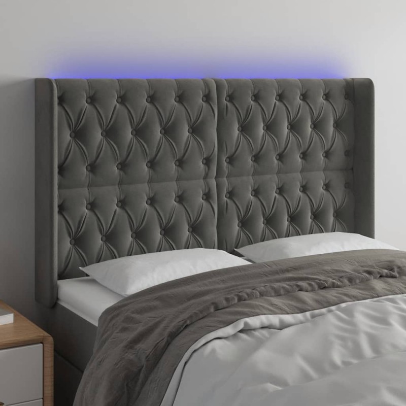 vidaXL Cabecero con LED de terciopelo gris oscuro 147x16x118/128 cm vidaXL Cabecero con LED de terciopelo gris oscuro 147x16x118/128 cm