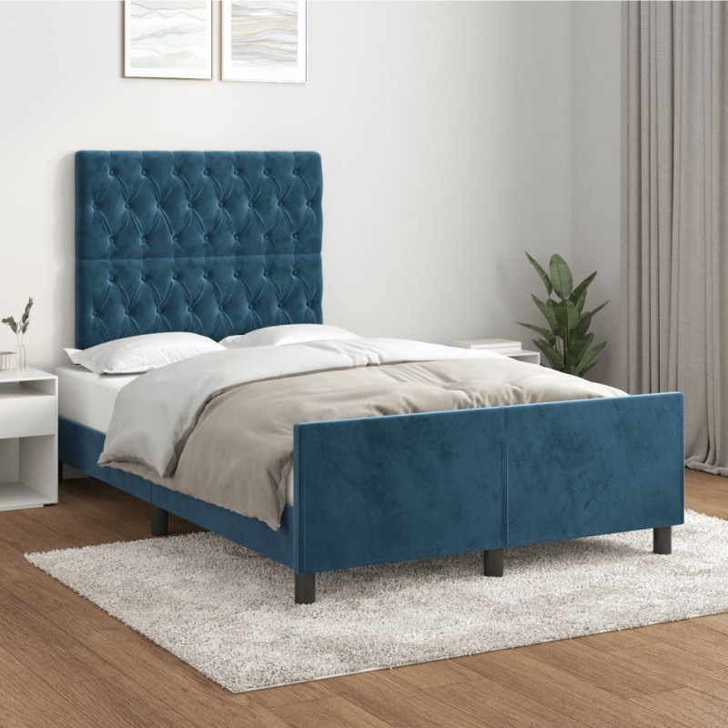 vidaXL Estructura cama con cabecero terciopelo azul oscuro 120x200cm vidaXL Estructura cama con cabecero terciopelo azul oscuro 120x200cm