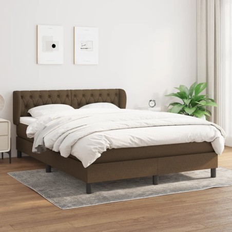vidaXL Cama box spring con colchón tela marrón oscuro 140x200 cm