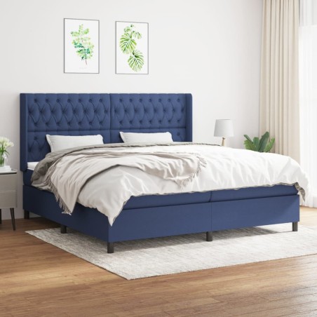 vidaXL Cama box spring con colchón tela azul 200x200 cm
